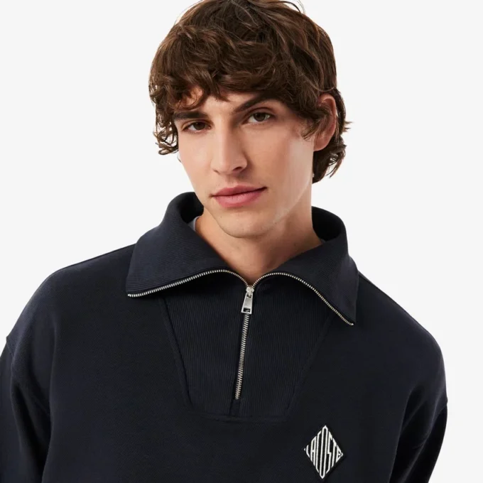 Bol Kesim Fermuarlı Yaka Piqua Sweatshirt