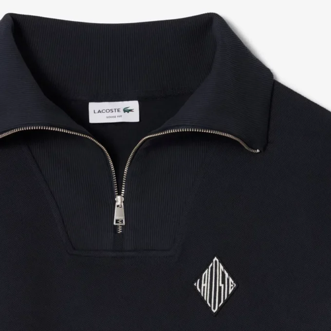 Bol Kesim Fermuarlı Yaka Piqua Sweatshirt