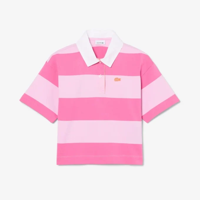 Büyük Boy Çizgili Pamuklu Rugby Polo Tişört