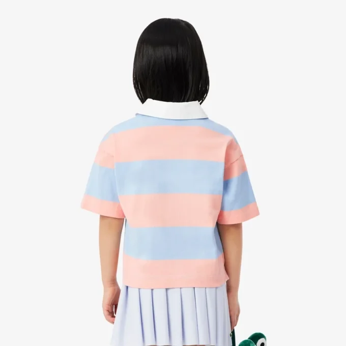 Büyük Boy Çizgili Pamuklu Rugby Polo Tişört