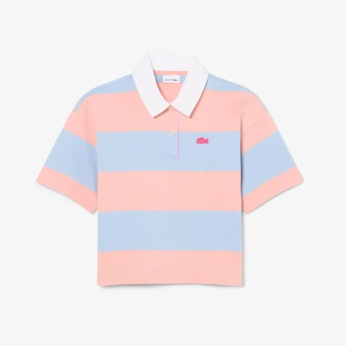 Büyük Boy Çizgili Pamuklu Rugby Polo Tişört
