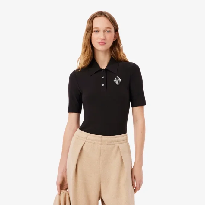 Dar Kesim Nakışlı Polo Tişört