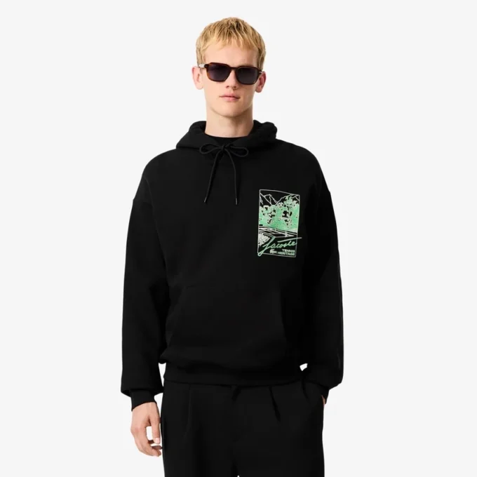 Erkek Baskılı Polar Kapüşonlu Sweatshirt