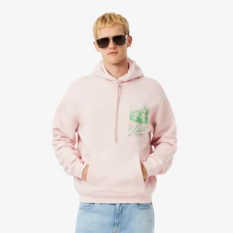 Erkek Baskılı Polar Kapüşonlu Sweatshirt
