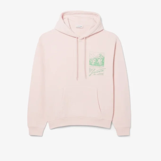 Erkek Baskılı Polar Kapüşonlu Sweatshirt