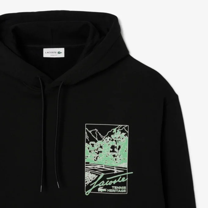 Erkek Baskılı Polar Kapüşonlu Sweatshirt