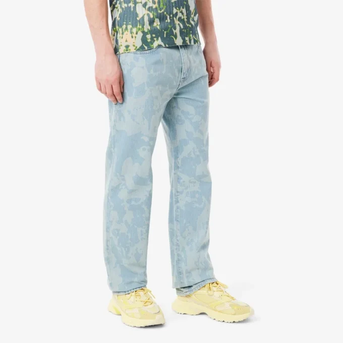 Erkek Düz Kesim Desenli Denim Kot Pantolon