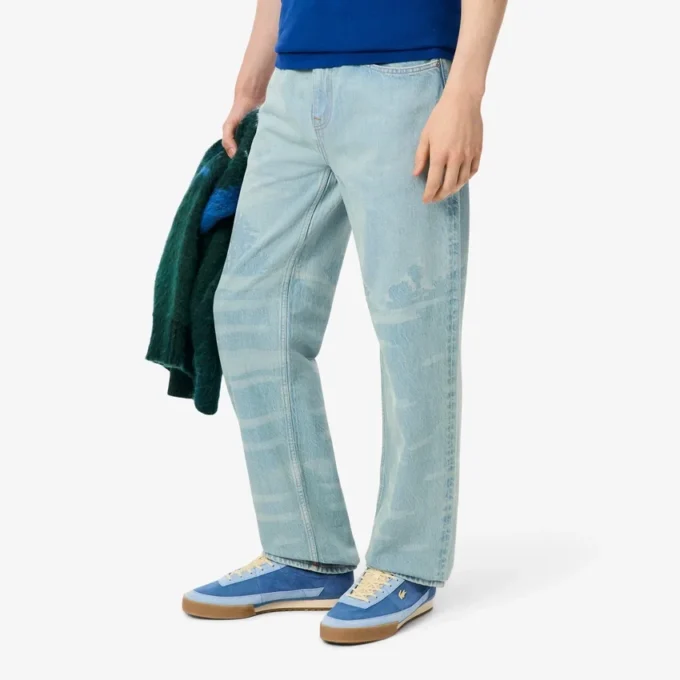 Erkek Düz Kesim Manzara Motifli Denim Kot Pantolon