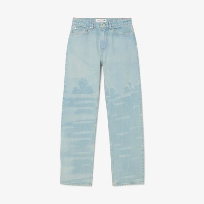 Erkek Düz Kesim Manzara Motifli Denim Kot Pantolon