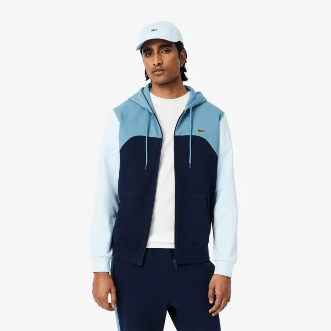Erkek Fermuarlı Renk Bloklu Kapüşonlu Sweatshirt