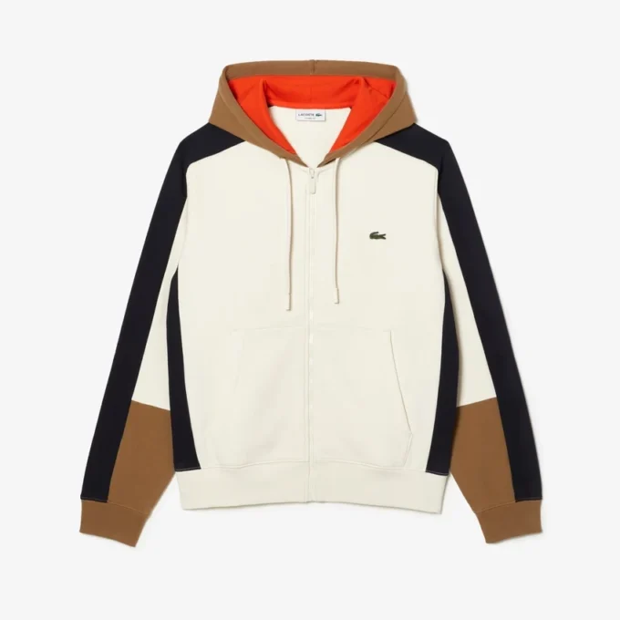 Erkek Fermuarlı Renk Bloklu Kapüşonlu Sweatshirt