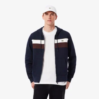 Erkek Fermuarlı Renk Bloklu Kapüşonlu Sweatshirt