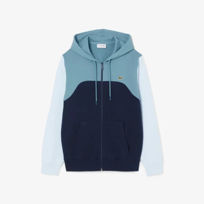 Erkek Fermuarlı Renk Bloklu Kapüşonlu Sweatshirt