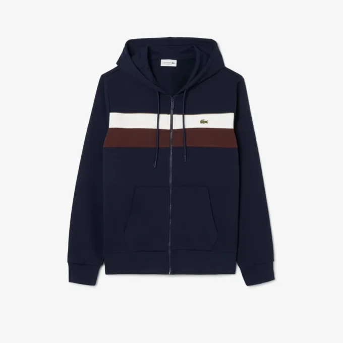 Erkek Fermuarlı Renk Bloklu Kapüşonlu Sweatshirt