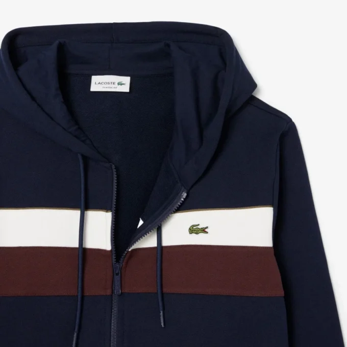 Erkek Fermuarlı Renk Bloklu Kapüşonlu Sweatshirt