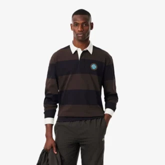 Erkek Gevşek Kesim Çizgili Rugby Polo Tişört