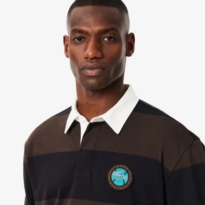 Erkek Gevşek Kesim Çizgili Rugby Polo Tişört