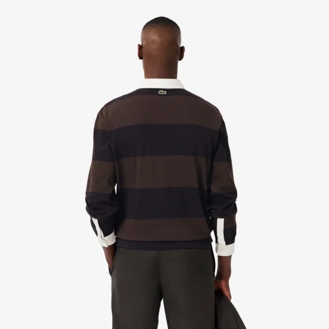 Erkek Gevşek Kesim Çizgili Rugby Polo Tişört
