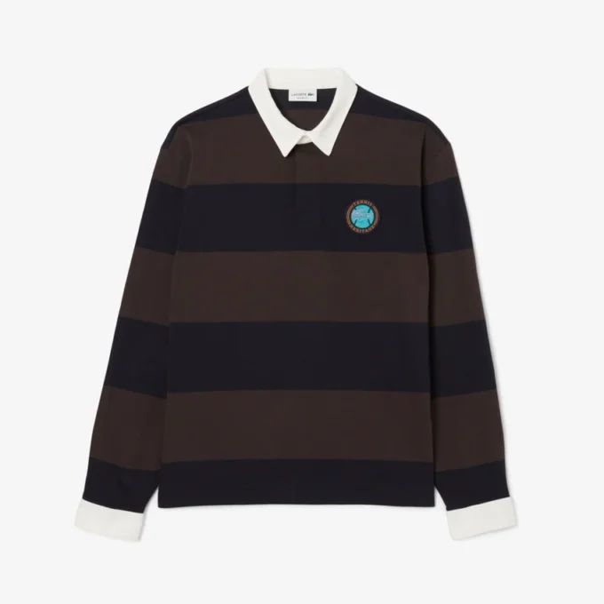 Erkek Gevşek Kesim Çizgili Rugby Polo Tişört