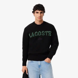 Erkek Intarsia Markalı Yün Kazak
