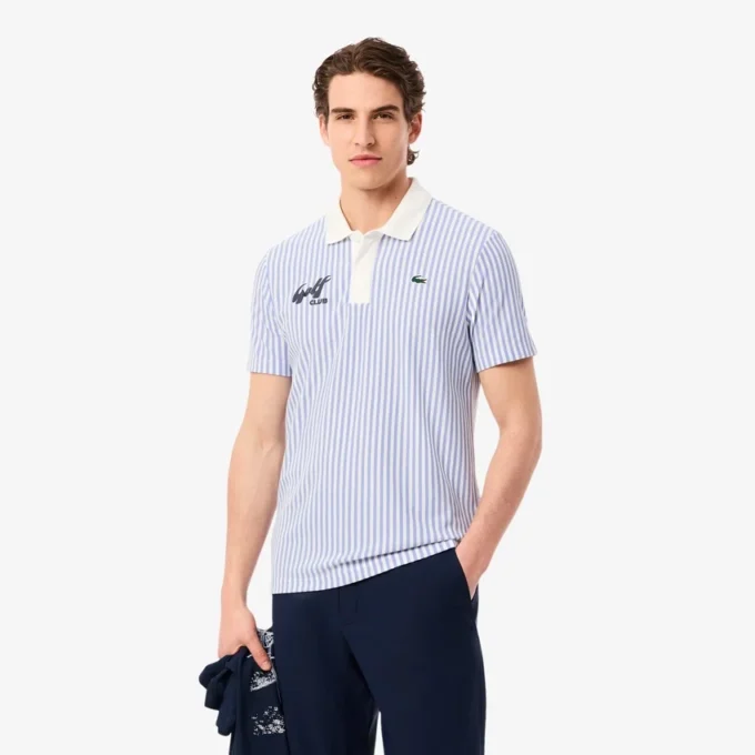 Erkek Isı Düzenleyici Çizgili Golf Polo Tişört