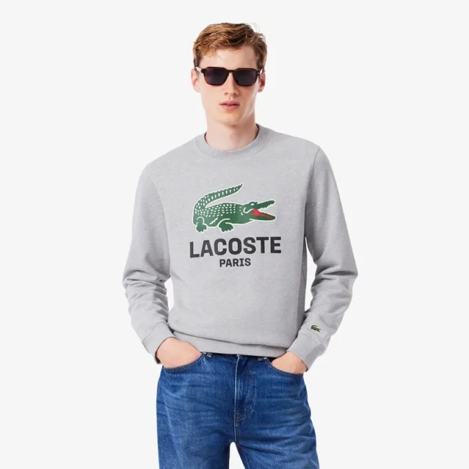 Erkek Klasik Kesim Baskılı Bisiklet Yaka Sweatshirt