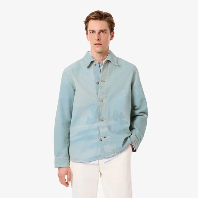 Erkek Manzara Motifli Denim Overshirt