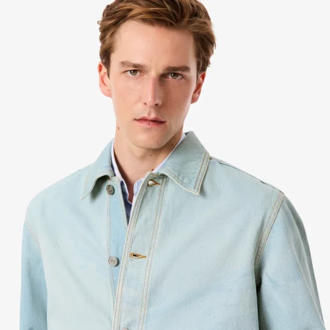 Erkek Manzara Motifli Denim Overshirt