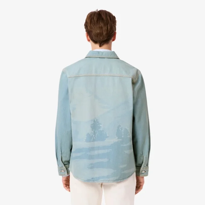 Erkek Manzara Motifli Denim Overshirt