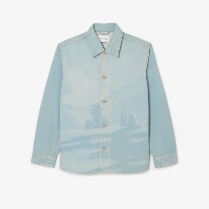 Erkek Manzara Motifli Denim Overshirt