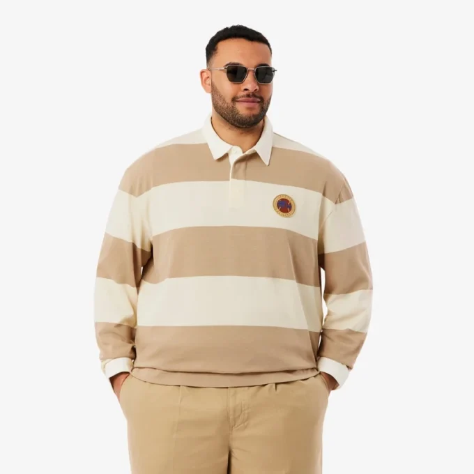 Erkek Rahat Kesim Çizgili Rugby Polo Tişört