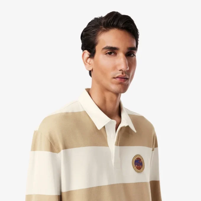 Erkek Rahat Kesim Çizgili Rugby Polo Tişört