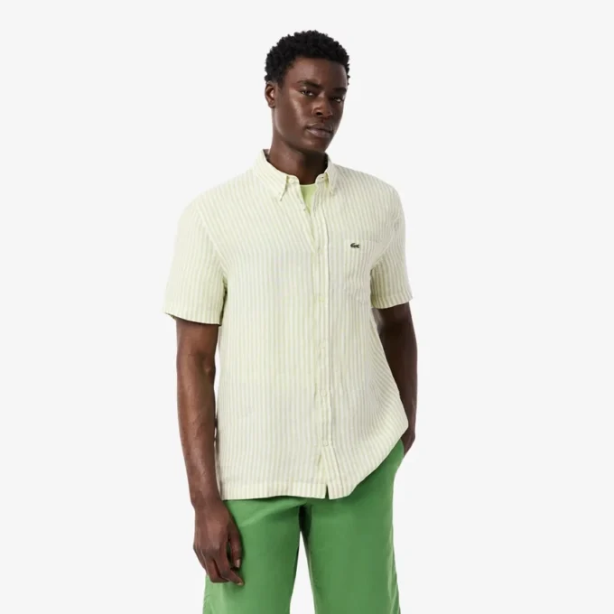 Erkek Regular Fit Kısa Kollu Keten Gömlek
