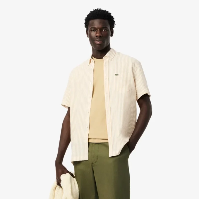 Erkek Regular Fit Kısa Kollu Keten Gömlek