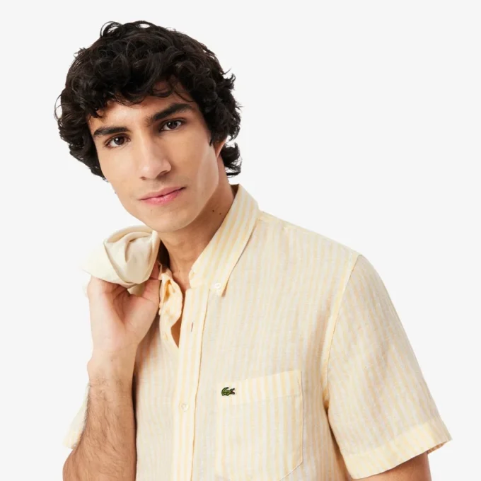 Erkek Regular Fit Kısa Kollu Keten Gömlek