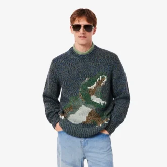 Erkek Örgü Intarsia Timsah Desenli Kazak