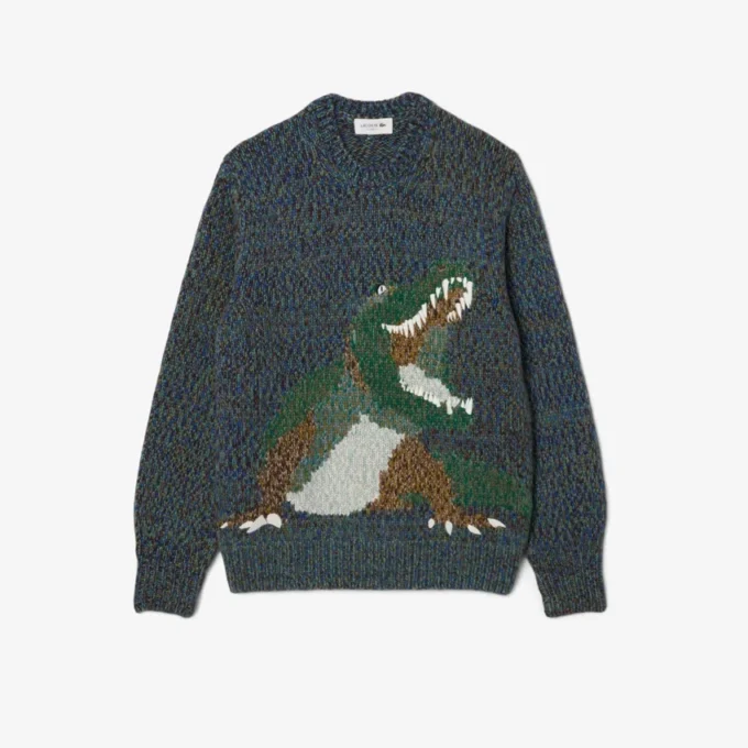 Erkek Örgü Intarsia Timsah Desenli Kazak