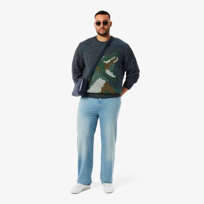 Erkek Örgü Intarsia Timsah Desenli Kazak
