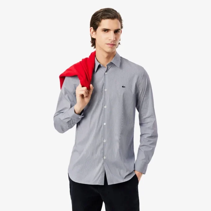 Erkek Slim Fit Çizgili Streç Düğmeli Gömlek