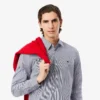 Erkek Slim Fit Çizgili Streç Düğmeli Gömlek