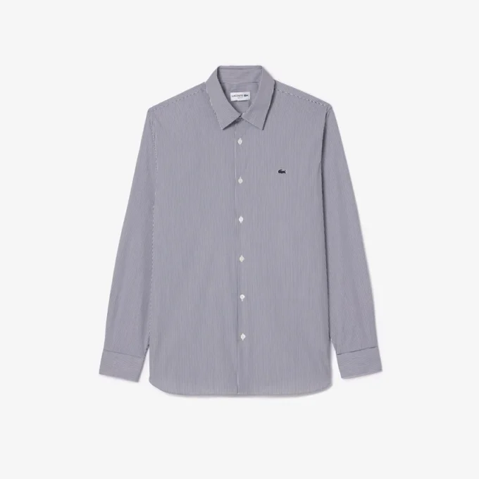 Erkek Slim Fit Çizgili Streç Düğmeli Gömlek