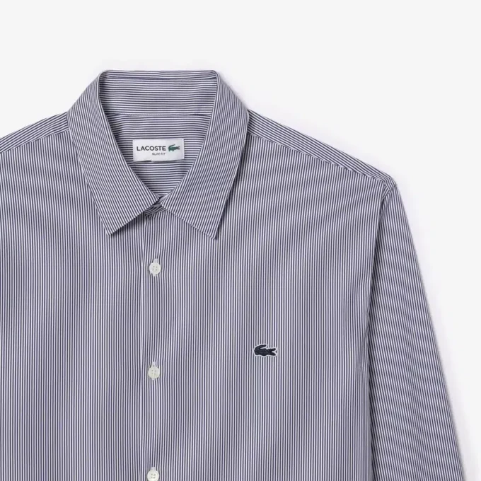 Erkek Slim Fit Çizgili Streç Düğmeli Gömlek