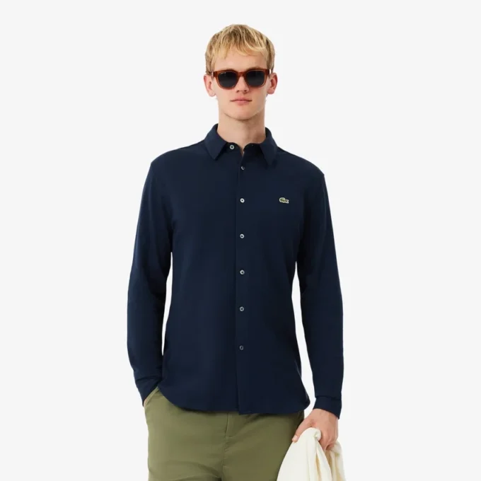 Erkek Slim Fit Pamuklu Pique Gömlek