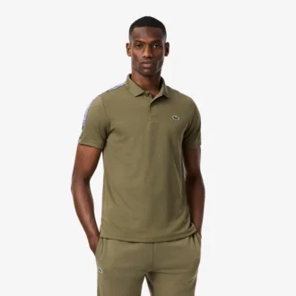 Erkek Ultra Dry Markalı Çizgili Tenis Polo Tişörtü