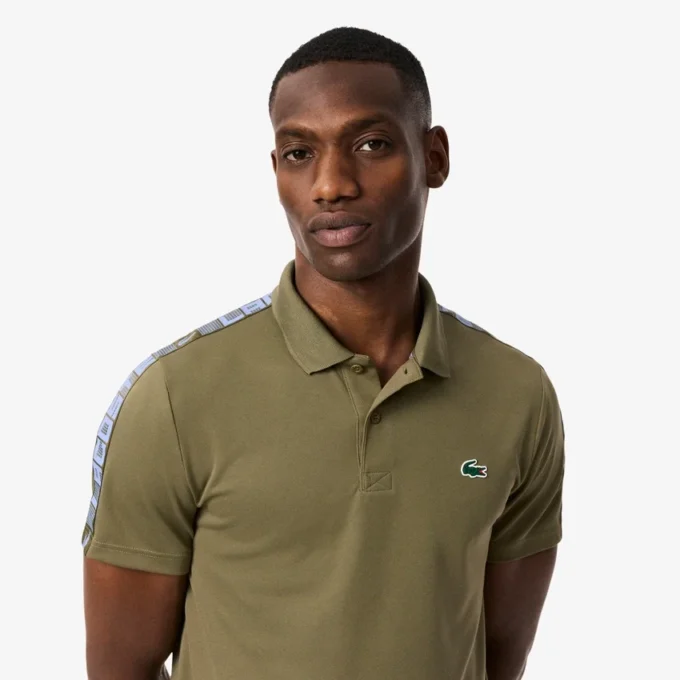 Erkek Ultra Dry Markalı Çizgili Tenis Polo Tişörtü