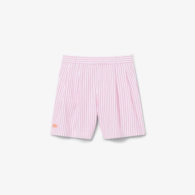 Esnek Oxford Çizgili Bermuda Şort