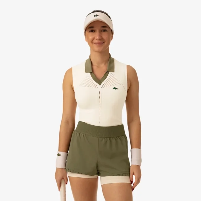 Kadın Kolsuz Streç Örme Tenis Polo Tişörtü