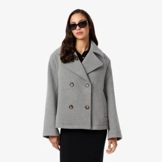 Kadın Kısa Oversized Yün Blend Pea Coat