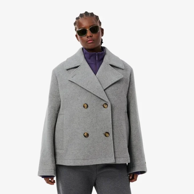 Kadın Kısa Oversized Yün Blend Pea Coat