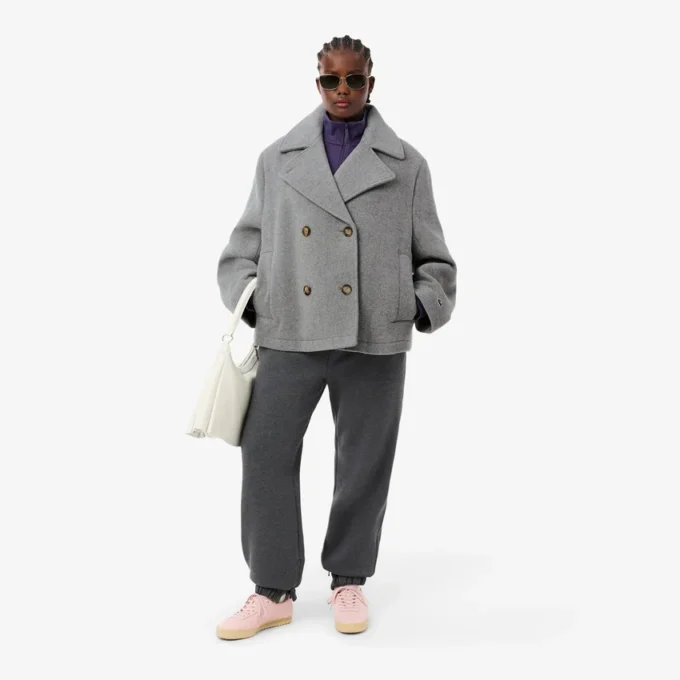 Kadın Kısa Oversized Yün Blend Pea Coat